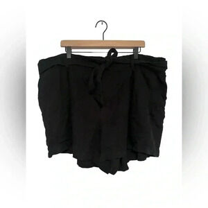 Ava & Viv Black Linen Shorts with Tie Plus Size 2X